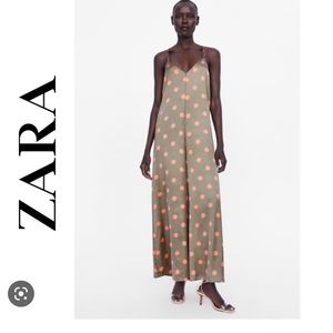 Zara polka dot long flowing jumpsuit - green and blush pink